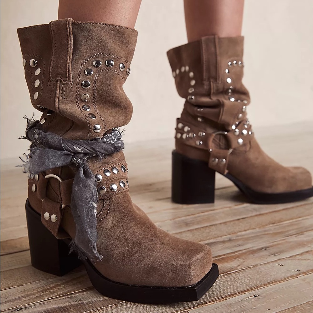Free People Gretchen Studded Square Toed Boots
